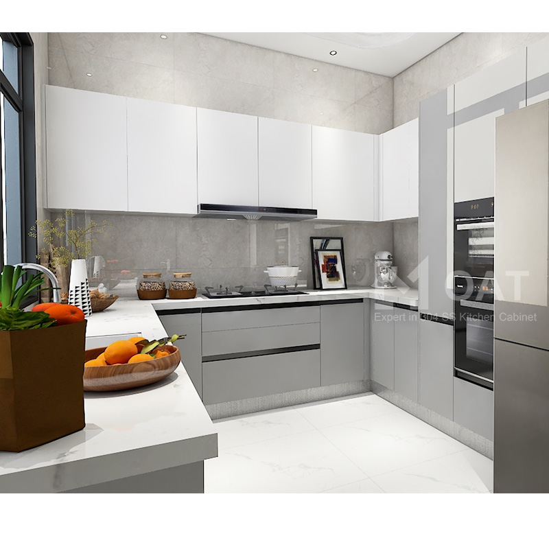 White stainless steel kitchen cabinet ready to assemble ca...