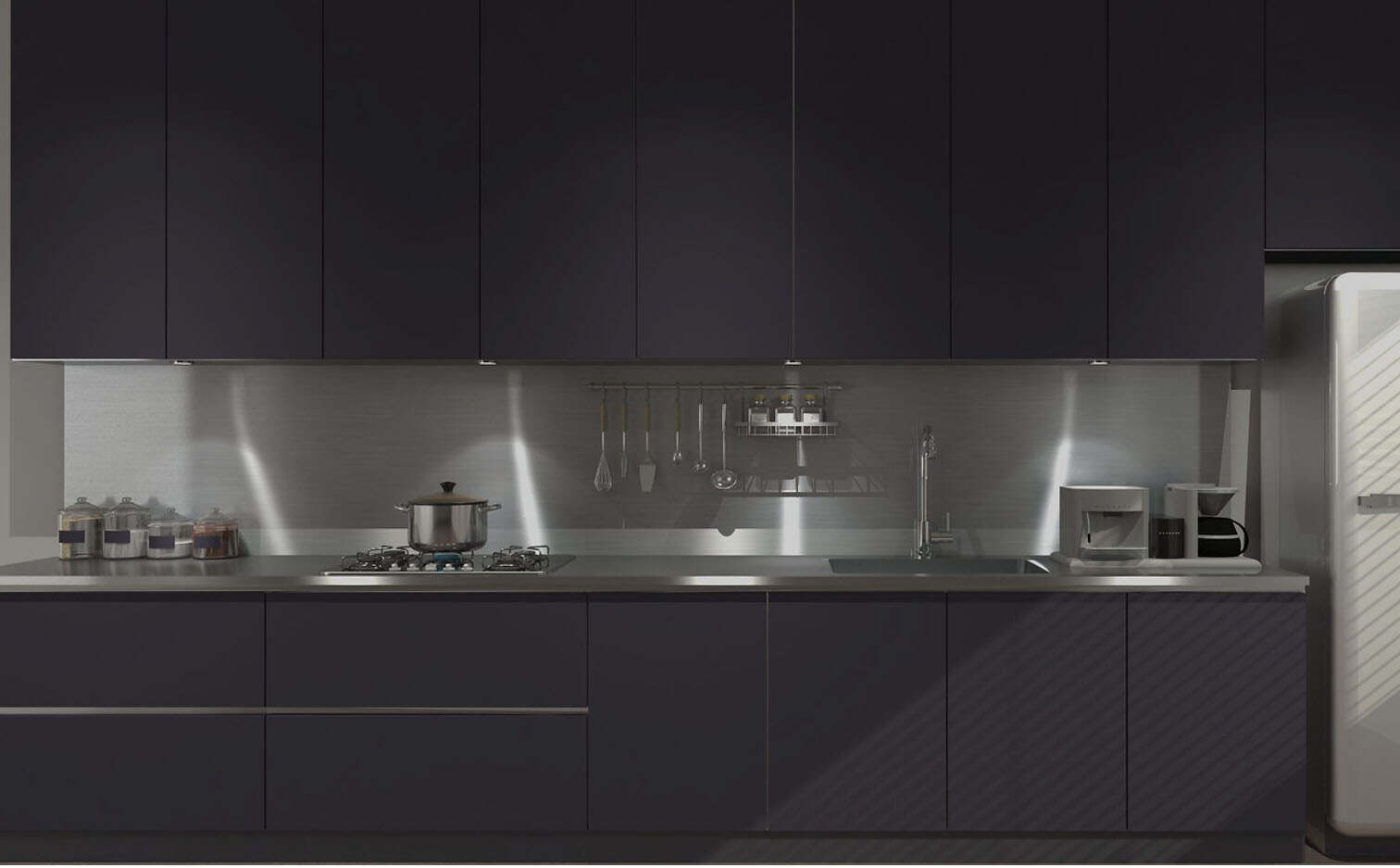 Wood-free stainless steel kitchen design ideas