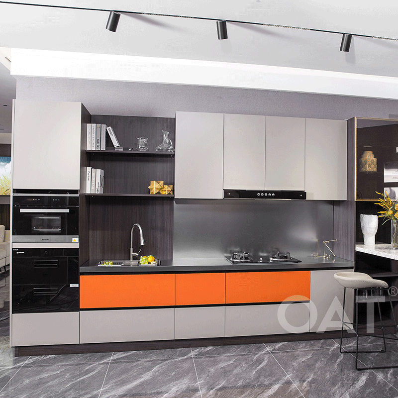 Modern minimalist style stainless steel indoor kitchen cabinets